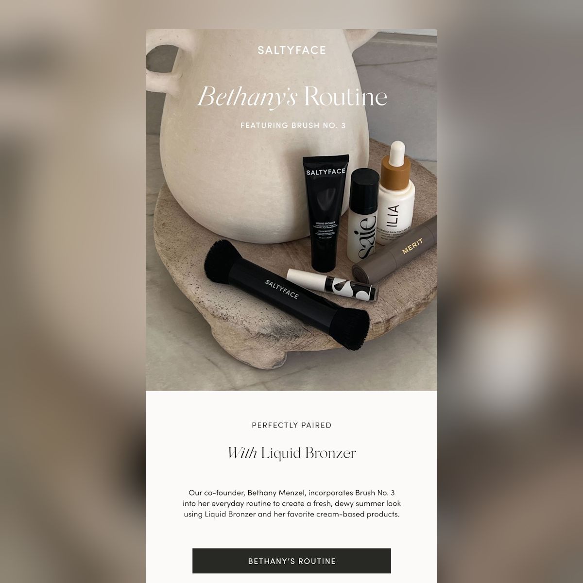 emaillove's tweet image. Step-by-step animations with a personal touch from Bethany feel like advice from a friend. Muted, natural tones reflect the brand’s aesthetic, while the “Shop the Routine” CTA keeps it seamless and action-oriented. Lovely work! 🌟 #FriendAdvice #NaturalTones