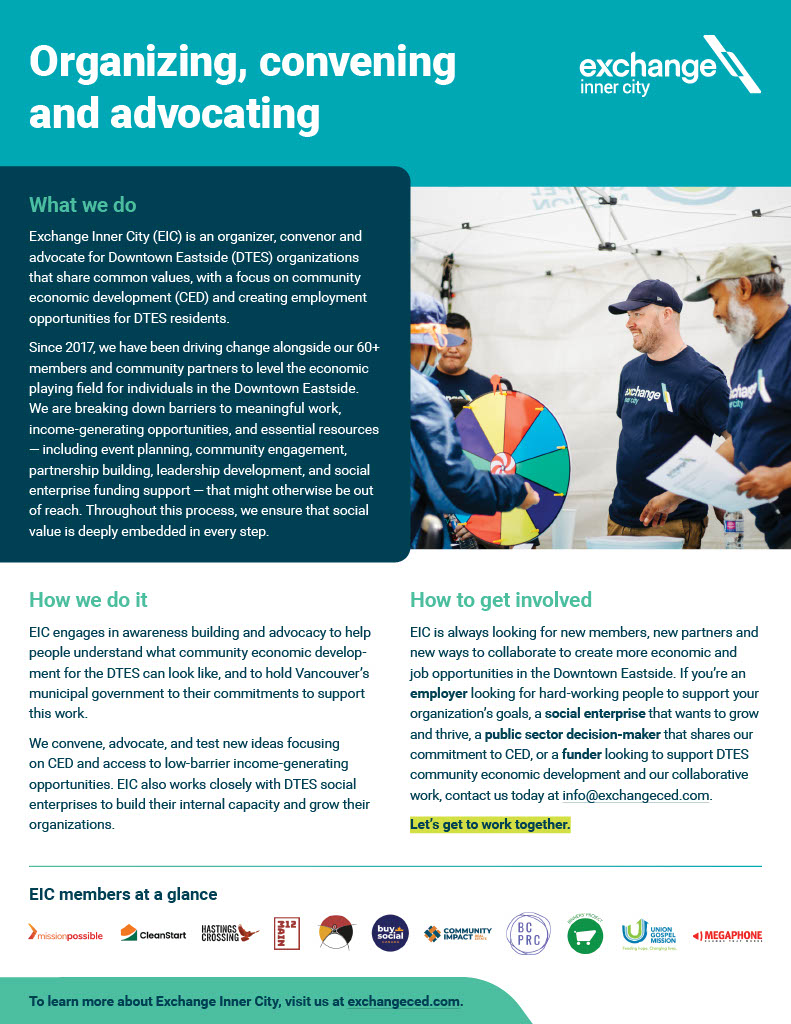 Discover how Exchange Inner City is driving change in the Downtown Eastside! Learn about our efforts in community economic development, breaking down barriers, and creating equitable opportunities for all. 
Join us in building a more inclusive and thriving community... 🙌🤝🫶