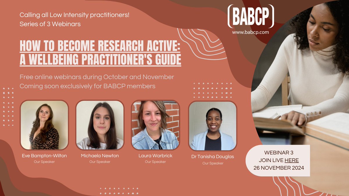 Great to be invited to the BABCP webinar today on how we can all support an increase in Low Intensity CBT papers etc. Thanks all and all three webinars were recorded and are available for members via the website.