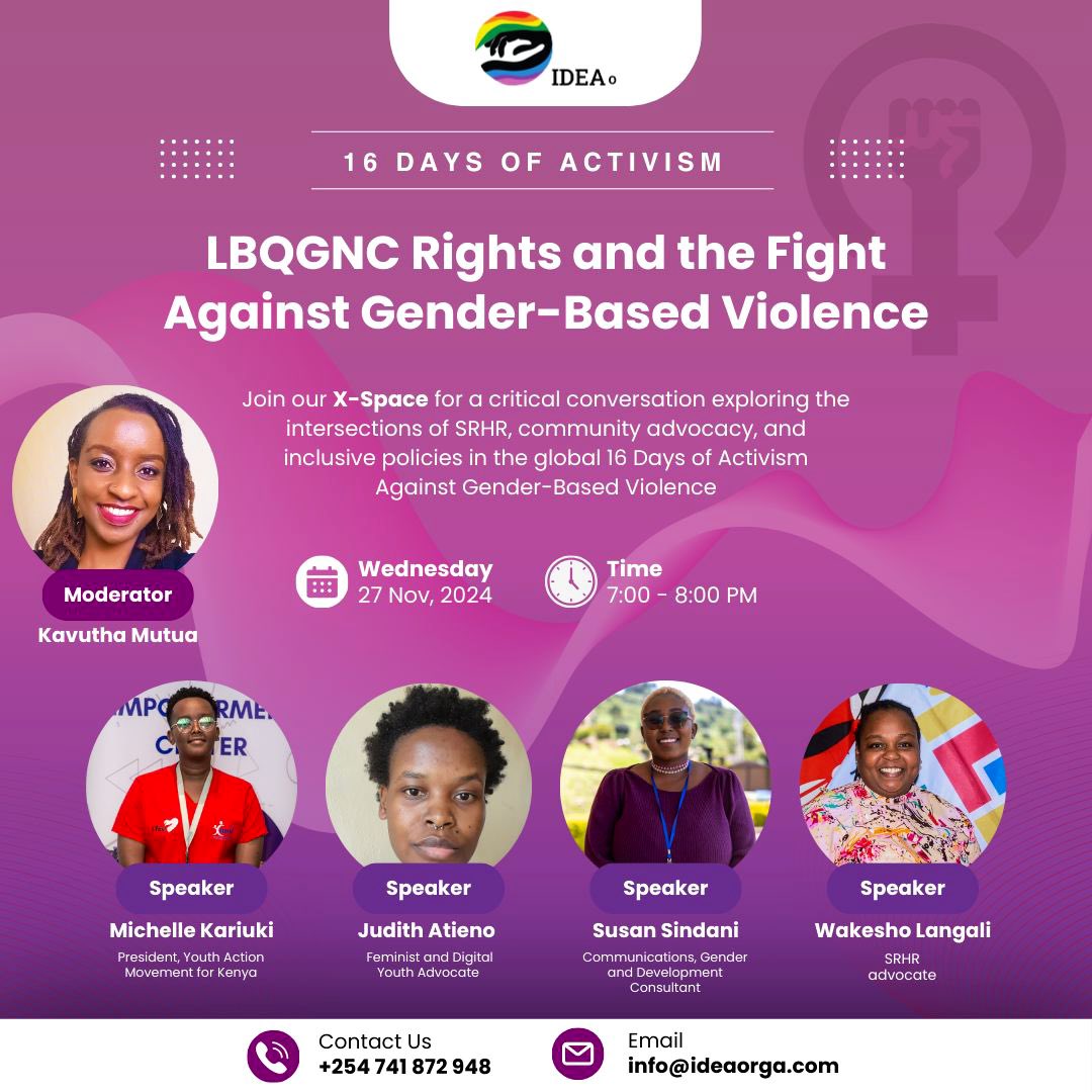 Purpose to join the space as we learn and share ideas.
This is more than a conversation,it’s a call to action.Your voice matters in shaping a future free from violence and discrimination. Don’t miss it!
#OurHealthOurRights
#IDEAo <a href="/KELINKenya/">KELIN</a>
<a href="/TICAH_KE/">TICAH_KE</a> <a href="/TheLegalCaravan/">The Legal Caravan</a> <a href="/AllOut/">All Out</a>