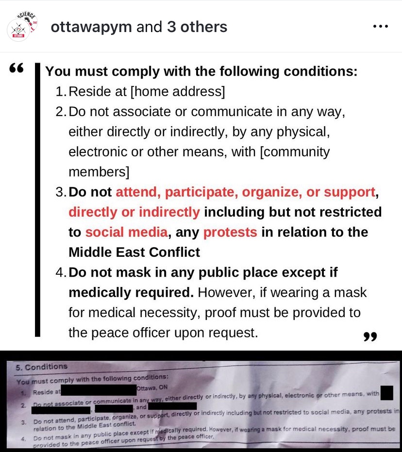 Haven’t seen this on twitter so reposting from ottawapym’s IG: ottawa police forced organizers and protestors to sign this statement under threat of prolonged detention, told of they broke any condition they could be jailed for 2 yrs.