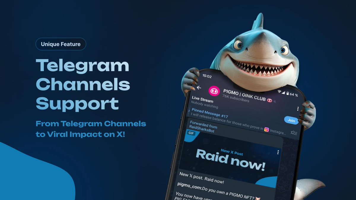 RaidSharks's tweet image. Attention Influencers &amp;amp; KOLs! The game has changed. #RaidSharksBot is revolutionizing how you grow and dominate on X.

As the only Telegram raid bot that supports channels, it empowers you to mobilize your entire community effortlessly. With just a few clicks, you can activate…