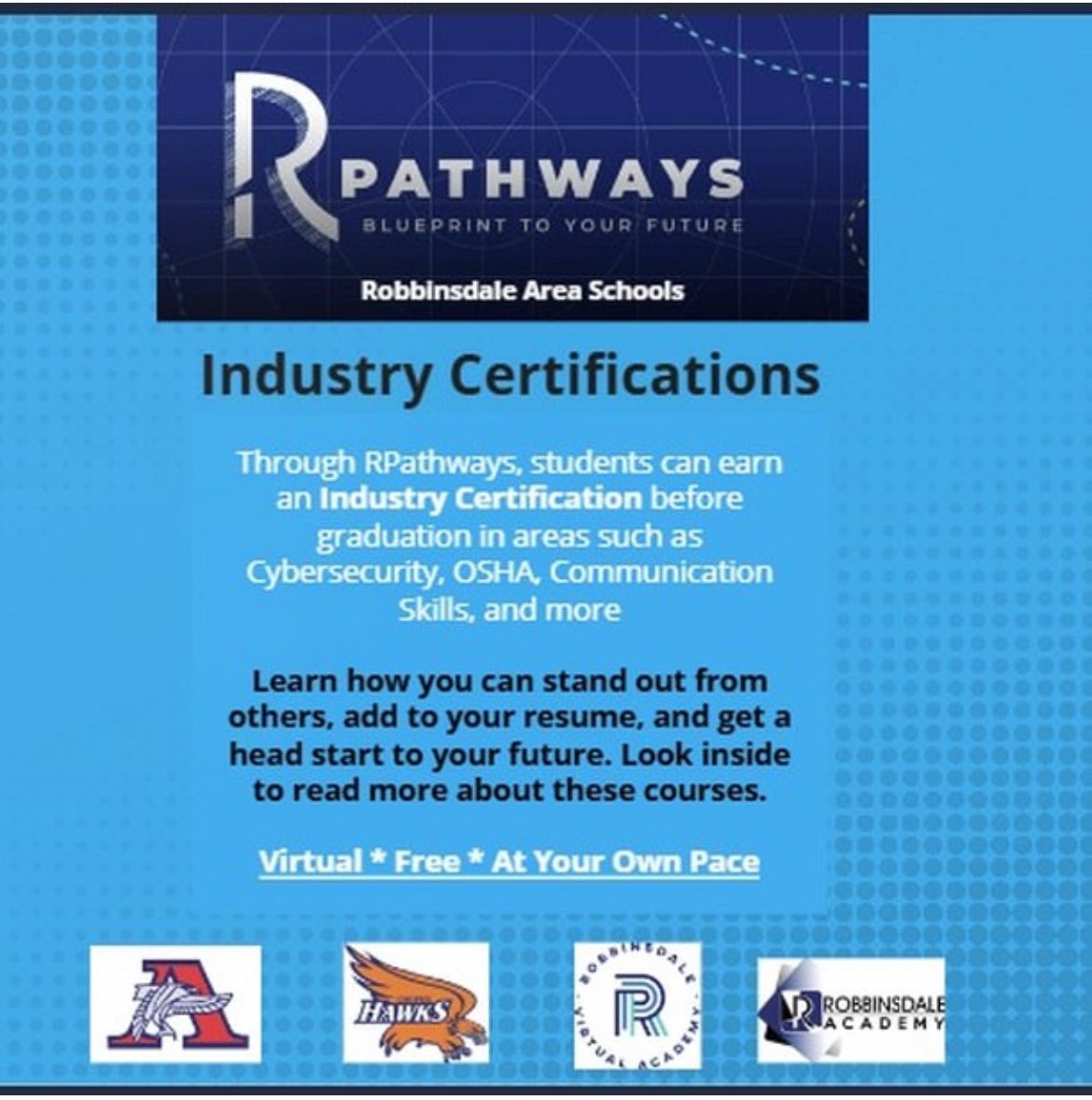 For our Robbinsdale Area School students: Industry Certification opportunities &amp; we have expanded our library from 13 to 37! Our eBook helps explain what certifications are offered. You can find the ebook link in schoology or email <a href="/falcon_apa/">Armstrong Parent Association</a> <a href="/cooperhawksFB/">Cooper Hawks FB</a> <a href="/AHSFalcon_Pride/">Falcon Pride</a>