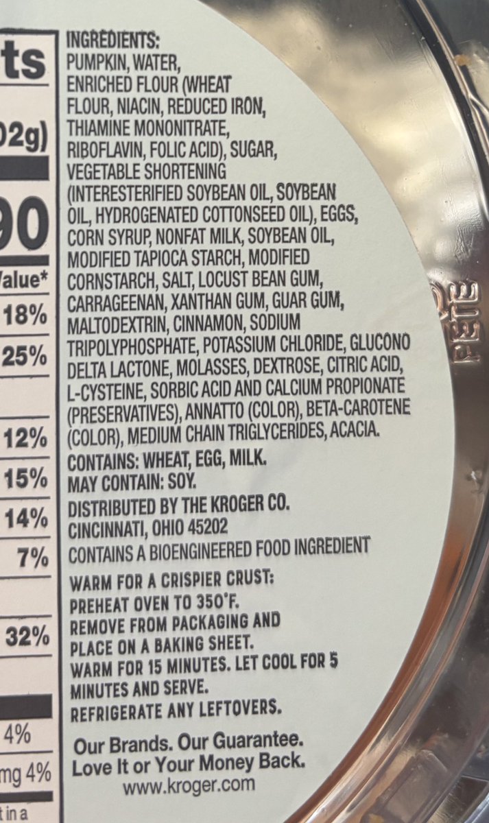 Had a weak moment and bought a “bakery fresh” pumpkin pie from <a href="/kroger/">Kroger</a>    Tasted mostly like soap, so I checked the ingredients… oof. “Pumpkin water” and then a whooooole bunch of things you don’t find in a real bakery…