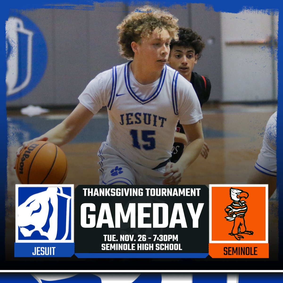 Jesuit_Tigers's tweet photo. Thanksgiving Tournament Final!

Jesuit faces Seminole on the road, come out and support the Tigers! If you can’t make it, the livestream will be available on the Facebook page - Jesuit High School Basketball - Tampa.

Livestream link:

https://t.co/kfWBKgswH5

#AMDG #GoTigers https://t.co/5P2fwGYLto