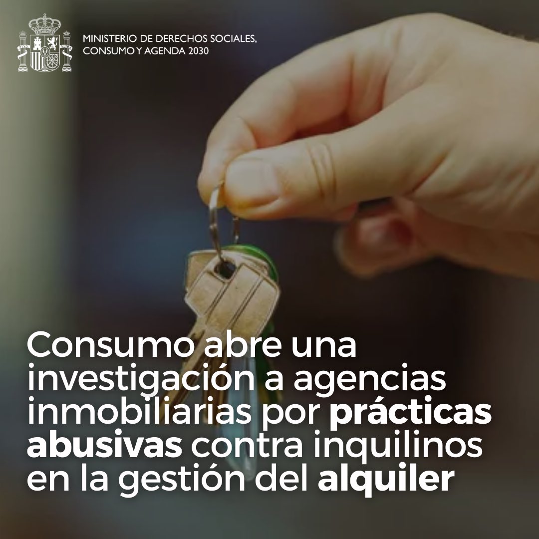 consumogob's tweet photo. 🔎🏠 Hemos abierto una investigación a agencias inmobiliarias por prácticas abusivas en la gestión del alquiler.

👉 Habrían obligado a los inquilinos a pagar una comisión por la gestión del arrendamiento o a firmar contratos temporales injustificados.

🔗 https://t.co/joEg46LNui https://t.co/PHOc48dAgq