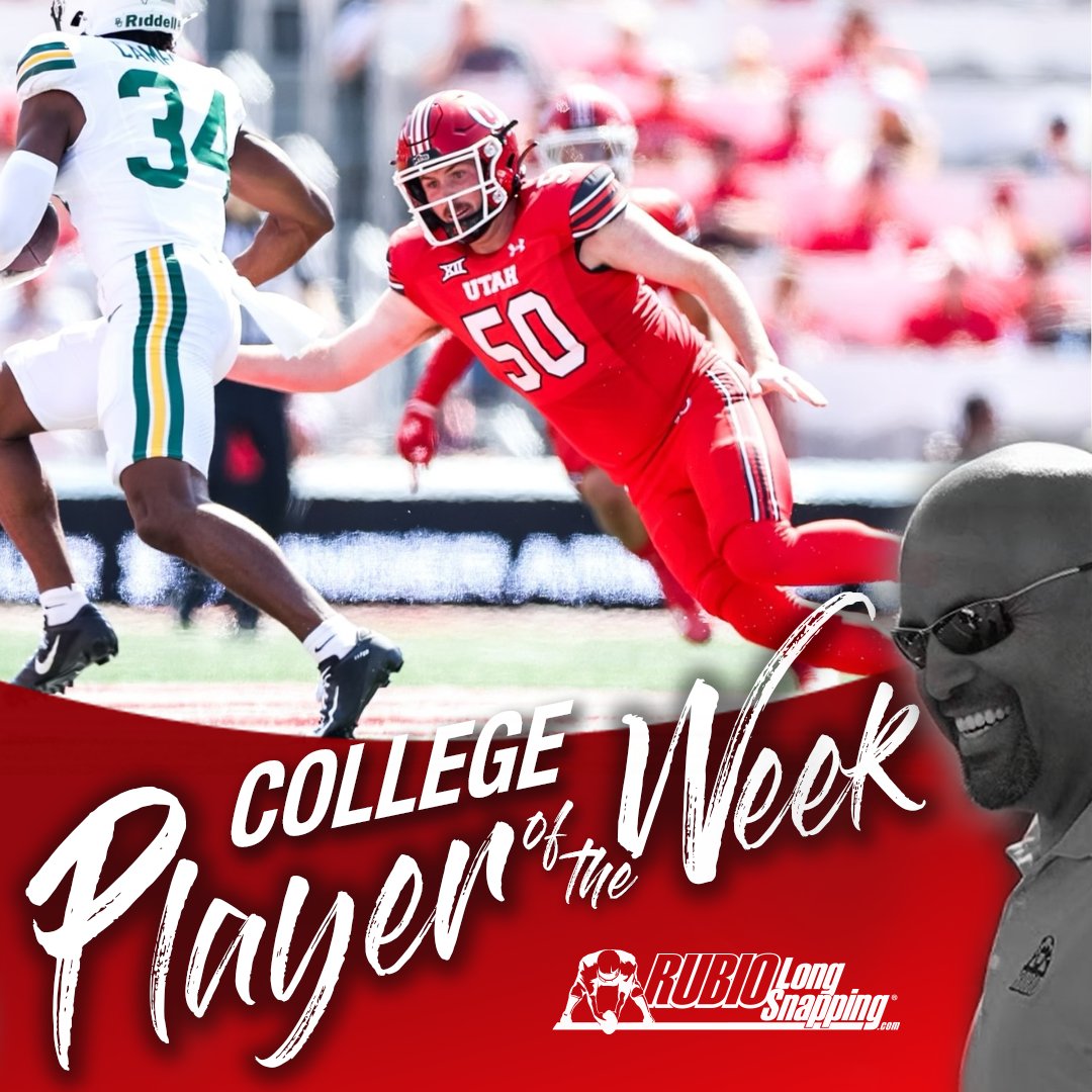 Rubio Long Snapping is proud to announce that JT Greep (Utah Utes) is the College Player of the Week!

Keep up the great work on and off the field Greep!  #RubioFamily | #ToeTheLine #GoUtes