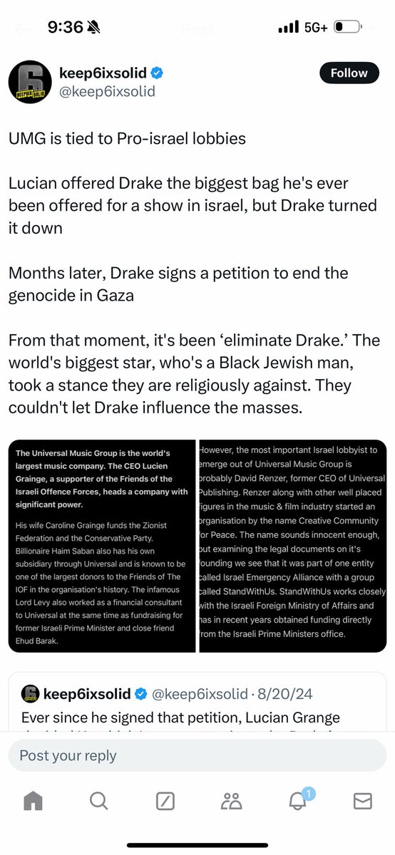 <a href="/TheKidSkoob/">Skoob 🇵🇦🇯🇲</a> Right about what? Drake is the only artist not afraid to take one the Jewish people that control the hip hop music industry?