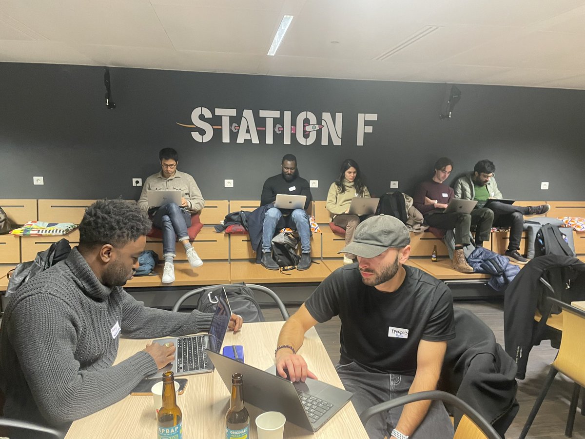 AlisdairBroshar's tweet photo. AI Hack Night is kicking off at @joinstationf with @weaviate_io @gokoyeb @neondatabase @wandb @inngest ๐๐
Super excited to see what everyone builds!! ๐ฅ #hacknightparis https://t.co/5XzeEGYcWf