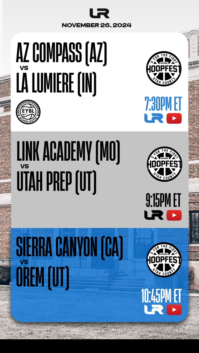 Three games streaming on League Ready YouTube today live from the 5 For The Fight National Hoopfest in Utah!

Watch here beginning at 7:30pm ET: youtube.com/live/bGqy7bVKN…
