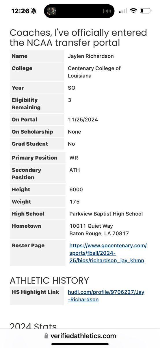 jay10richardson's tweet photo. I have officially entered the transfer portal!
3 years of eligibility 
6’0 175 WR/SLOT
Open to any opportunities!
College and highschool tape posted 
#transferportal https://t.co/IjNh7dk3ec