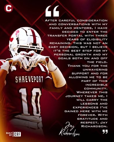 jay10richardson's tweet photo. I have officially entered the transfer portal!
3 years of eligibility 
6’0 175 WR/SLOT
Open to any opportunities!
College and highschool tape posted 
#transferportal https://t.co/IjNh7dk3ec