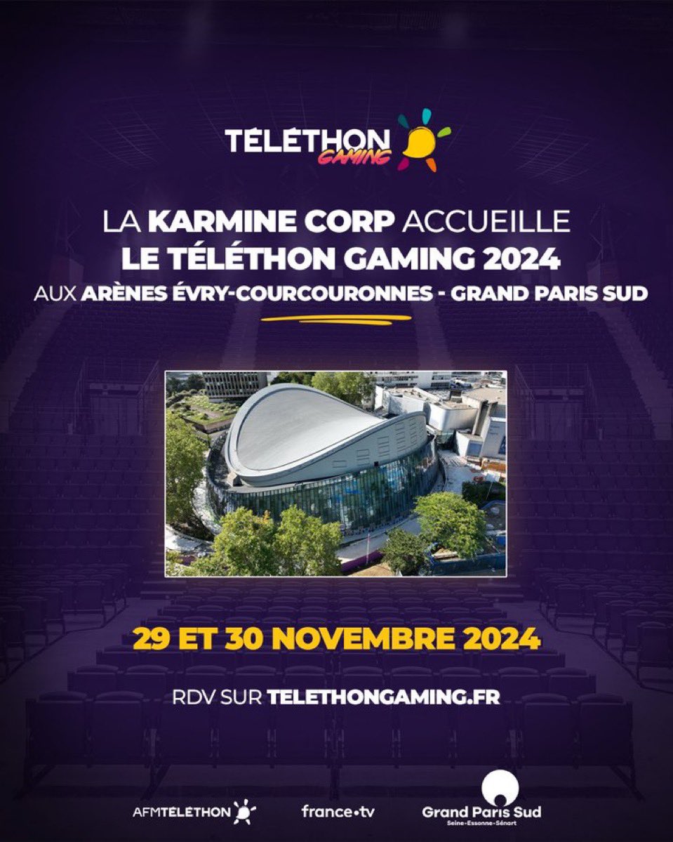 Samuel Etienne (@samueletienne) on Twitter photo Merci à la <a href="/KarmineCorp/">Karmine Corp</a> 👑 d’accueillir le #TéléthonGaming2024 dans sa Karmine Corp Arena !
Rdv vendredi soir à 0H05 sur ma chaîne Twitch et sur France 2 Merci à la <a href="/KarmineCorp/">Karmine Corp</a> 👑 d’accueillir le #TéléthonGaming2024 dans sa Karmine Corp Arena !
Rdv vendredi soir à 0H05 sur ma chaîne Twitch et sur France 2