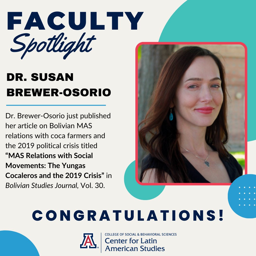 🎉Faculty Spotlight🎉

CLAS faculty, Dr. Susan Brewer-Osorio, recently published her article titled “MAS Relations with Social Movements: The Yungas Cocaleros and the 2019 Crisis” 

Congratulations Susan!

To read the article click the link below:
bsj.pitt.edu/ojs/bsj/articl…
