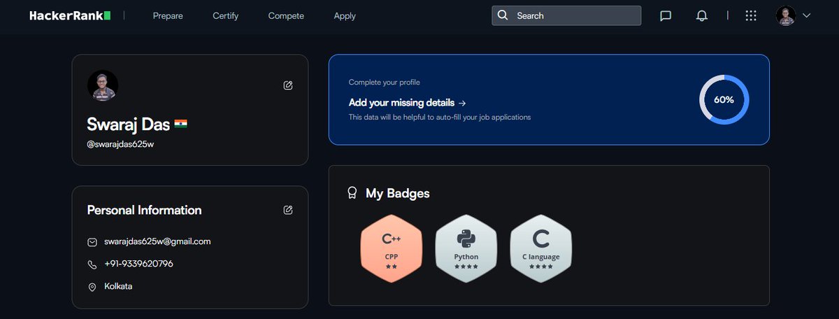 Swaraj__Das's tweet image. Success! Just solved Dynamic Array in C on @HackerRank and achieved the 4th star in C programming.
#learning #c_programming #hackerrank #coding