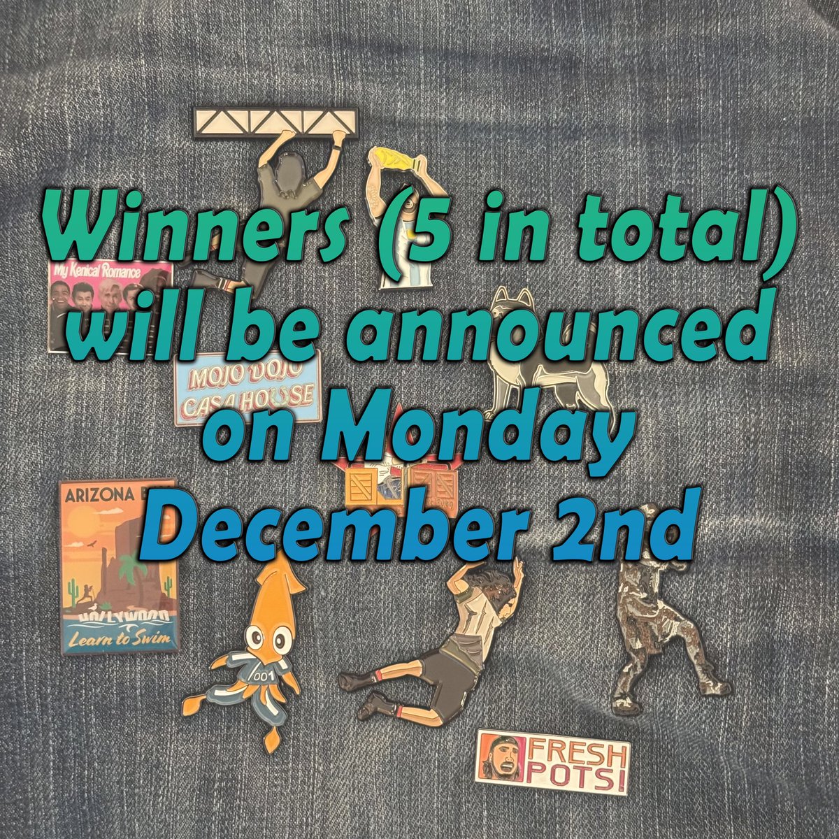 Win a free pin! Follow, comment, like, share, tag a friend for entries! One pin given away on each of our accounts, Instagram, Facebook, Threads, TikTok. Enter on an all of our platforms for more chances to win! Winners chosen on December 2nd.