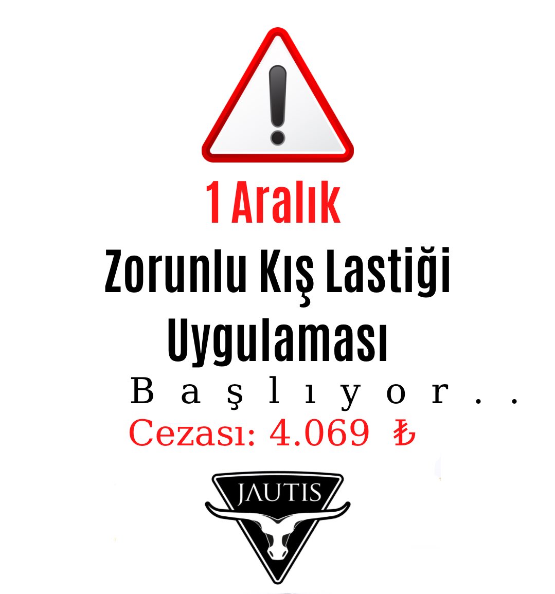 Dikkat ⚠️ 

Ticari araçlar Zorunlu Kış lastiği uygulaması 1 Aralık’ta başlıyor. Bu yıl için, kış lastiği takmayan ticari araç sürücülerine 4.069 ₺ para cezası kesilecek. 

Kış lastiği cezadan daha önemli. Sürüş güvenliği için mevsime uygun lastik taktırmayı unutmayın ❗️