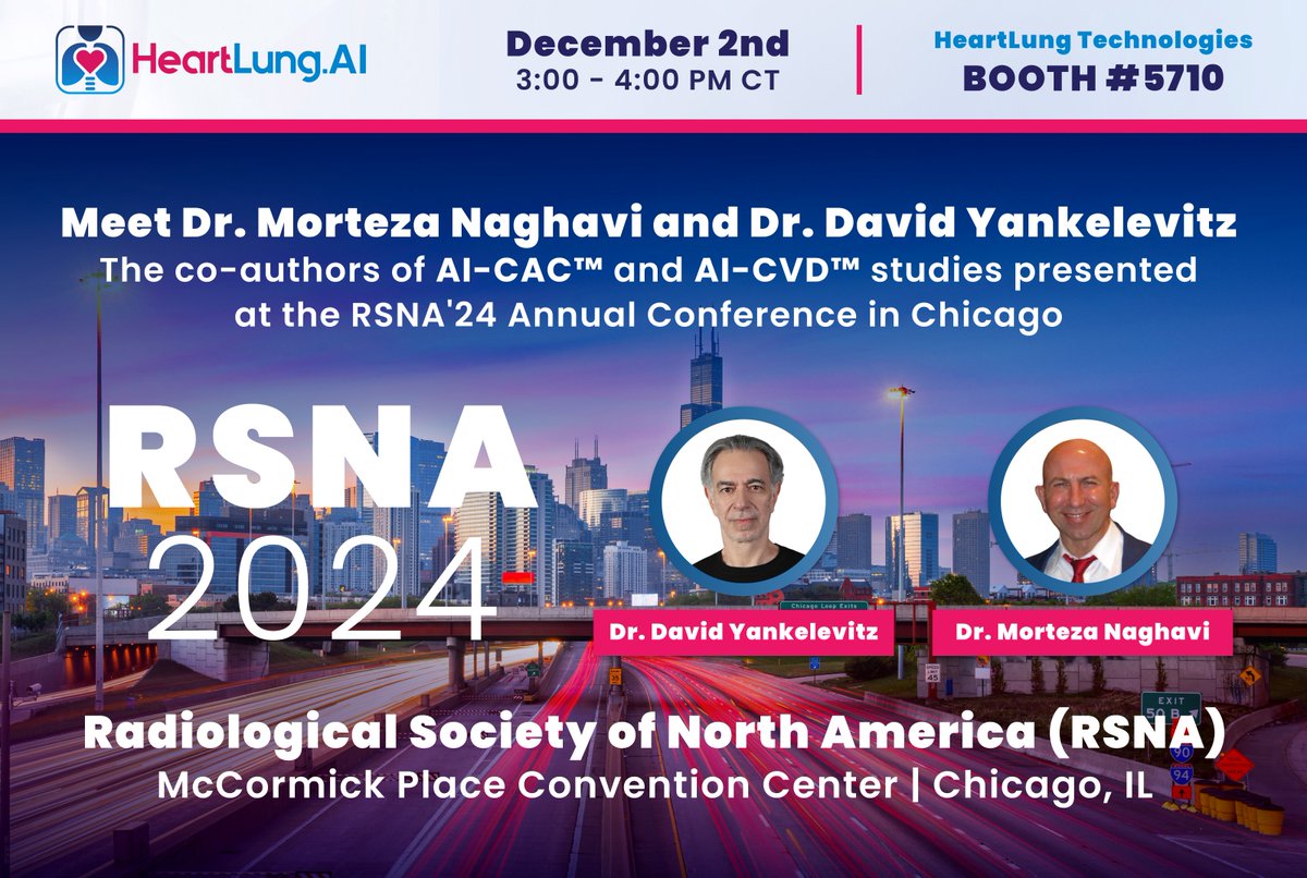 HeartLung.AI (@heartlungai) on Twitter photo Meet Dr. Morteza Naghavi <a href="/DrNaghavi/">Morteza Naghavi, MD</a> and Dr. David Yankelevitz (linkedin.com/in/david-yanke…), the co-authors of AI-CAC™ and AI-CVD™ studies presented at the RSNA'24 Annual Conference in Chicago.
#CardioTwitter #AutoChamber #AICVD #AICAC #CCTA #CAC #CACscan #CACscore #calciumscore Meet Dr. Morteza Naghavi <a href="/DrNaghavi/">Morteza Naghavi, MD</a> and Dr. David Yankelevitz (linkedin.com/in/david-yanke…), the co-authors of AI-CAC™ and AI-CVD™ studies presented at the RSNA'24 Annual Conference in Chicago.
#CardioTwitter #AutoChamber #AICVD #AICAC #CCTA #CAC #CACscan #CACscore #calciumscore