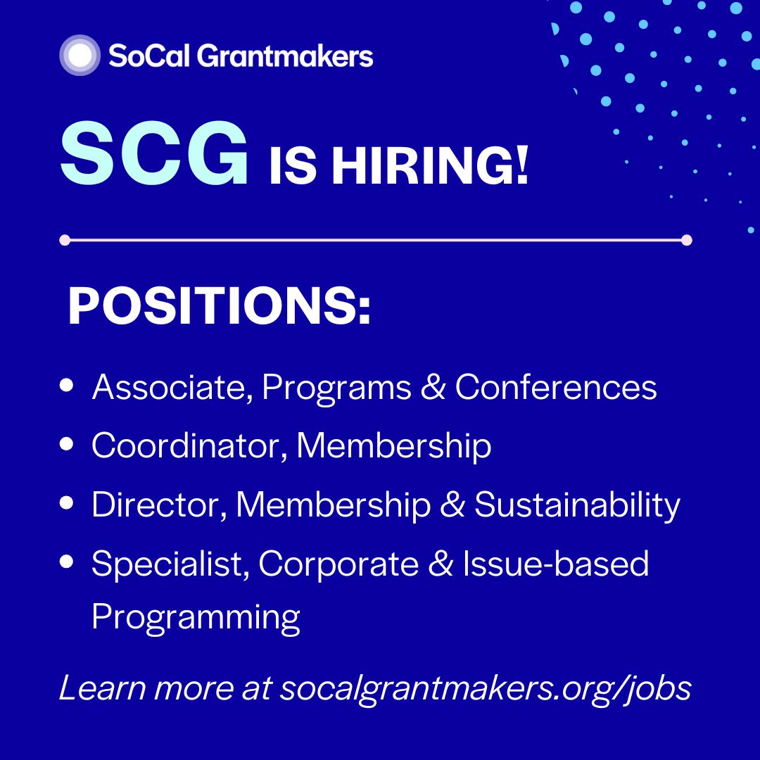 SCG is hiring! 💫 

Interested in working in #philanthropy? SCG is seeking applications for four new positions! Learn more and apply on our job board: buff.ly/45Nnb7q 

#NewJobs #SCGJobBoard