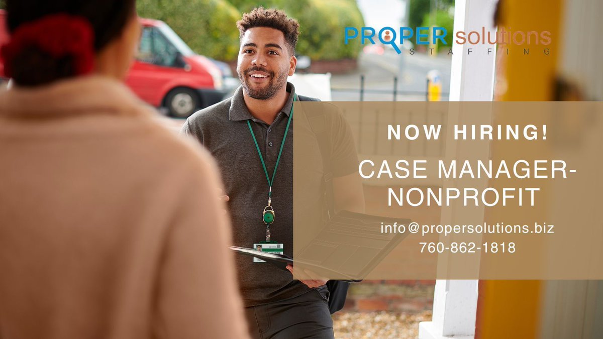 ProperSolutions's tweet image. Our Palm Springs client, a local non-profit, is seeking a Case Manager to support individuals and families in need of housing and services. At least two years of case management experience is needed. Full-time-$22/hr. Send your resume to info@propersolutions.biz. 
#NowHiring