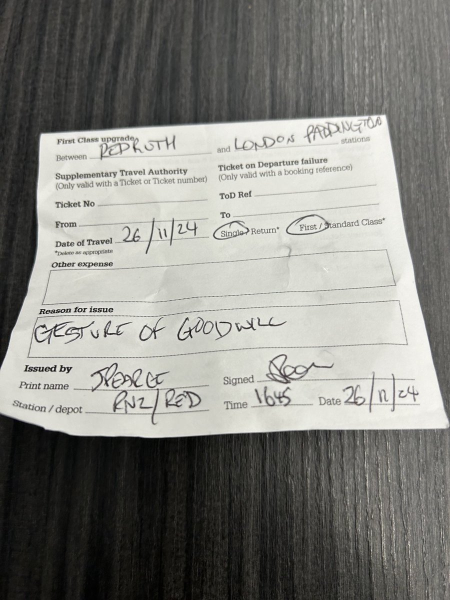 Day trip to Cornwall and back. And a “good will” upgrade from Redruth to Paddington from Jim ⁦<a href="/GWRHelp/">GWR</a>⁩ who is a DREAM and the GWR Employee of the Year in our book. 👏👏👏