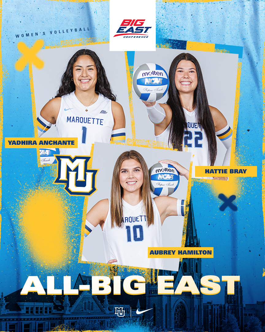 Marquette Volleyball (@marquettevb) on Twitter photo Yadhira Anchante, Hattie Bray and Aubrey Hamilton are members of the 2024 All-<a href="/BIGEAST/">BIG EAST Conference</a> Conference Team! Bray and Hamilton are unanimous selections. #WeAreMarquette
MORE INFO π
gomarquette.com/news/2024/11/2β¦ Yadhira Anchante, Hattie Bray and Aubrey Hamilton are members of the 2024 All-<a href="/BIGEAST/">BIG EAST Conference</a> Conference Team! Bray and Hamilton are unanimous selections. #WeAreMarquette
MORE INFO π
gomarquette.com/news/2024/11/2β¦