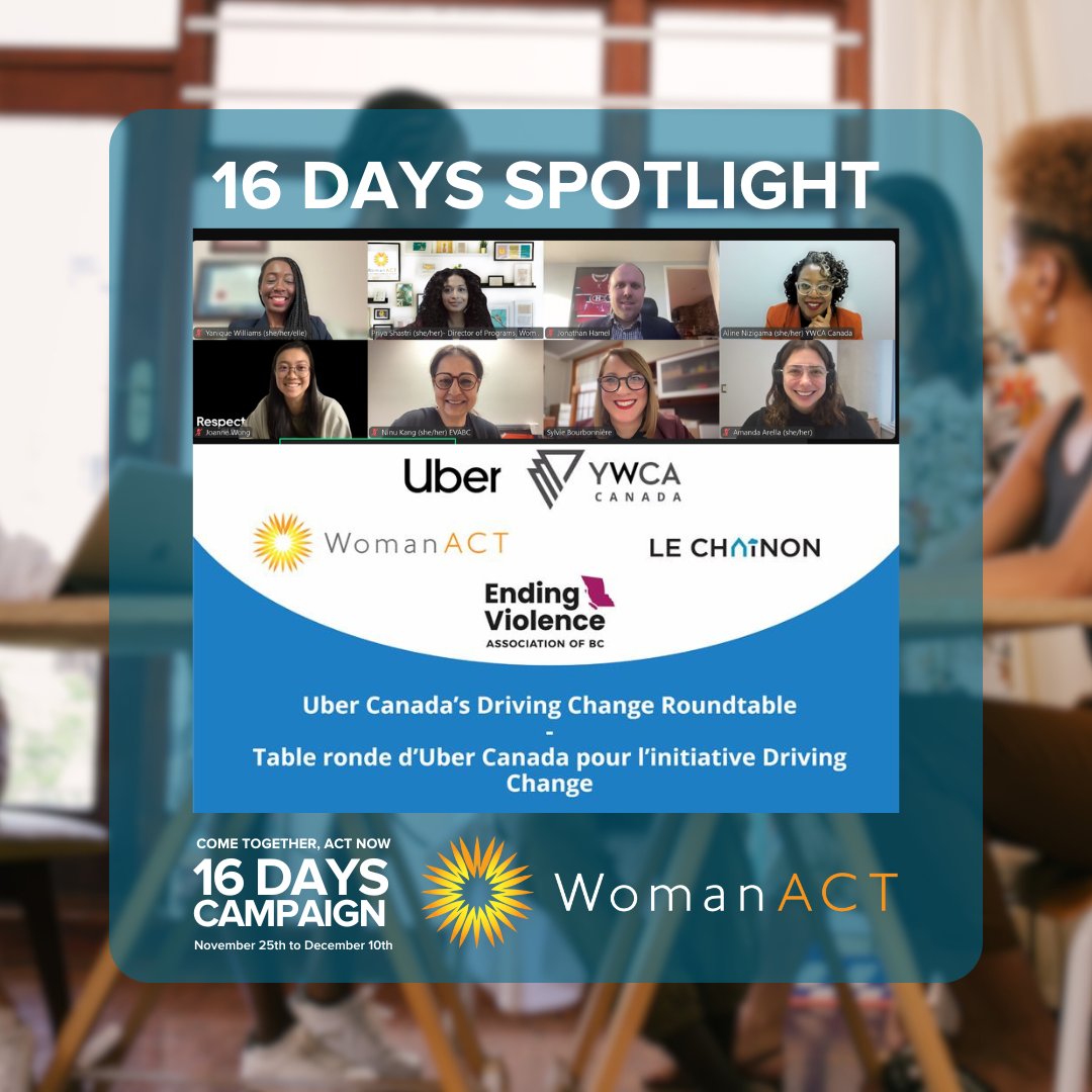 WomanACT (@womanact) on Twitter photo 📢#16Days Spotlight: <a href="/WomanACT/">WomanACT</a> was excited to join our Driving for change partners <a href="/YWCA_Canada/">YWCA Canada</a>, <a href="/EndViolenceBC/">Ending Violence Association of BC (EVA BC)</a>, and @Le Chainon at the Driving Change Partners Roundtable, co-hosted by <a href="/Uber/">Uber</a> Canada. Read more 👇
🔗 - ow.ly/JHXF50UfLL8
#16Days 📢#16Days Spotlight: <a href="/WomanACT/">WomanACT</a> was excited to join our Driving for change partners <a href="/YWCA_Canada/">YWCA Canada</a>, <a href="/EndViolenceBC/">Ending Violence Association of BC (EVA BC)</a>, and @Le Chainon at the Driving Change Partners Roundtable, co-hosted by <a href="/Uber/">Uber</a> Canada. Read more 👇
🔗 - ow.ly/JHXF50UfLL8
#16Days