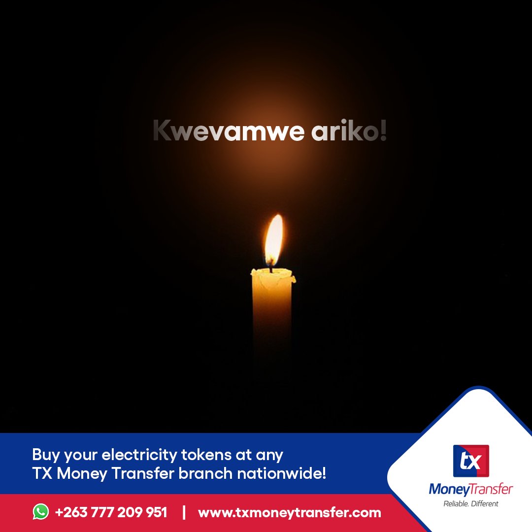 txmoneytransfer's tweet image. Magetsi haana hawo kujamba. Apera.

Usapererwe, get your prepaid ZESA Tokens at any TX Money Transfer branch nationwide usazosare panodzoka magetsi!⚡️⚡️⚡️

#TXMoneyTransfer #ElectricityTopUp