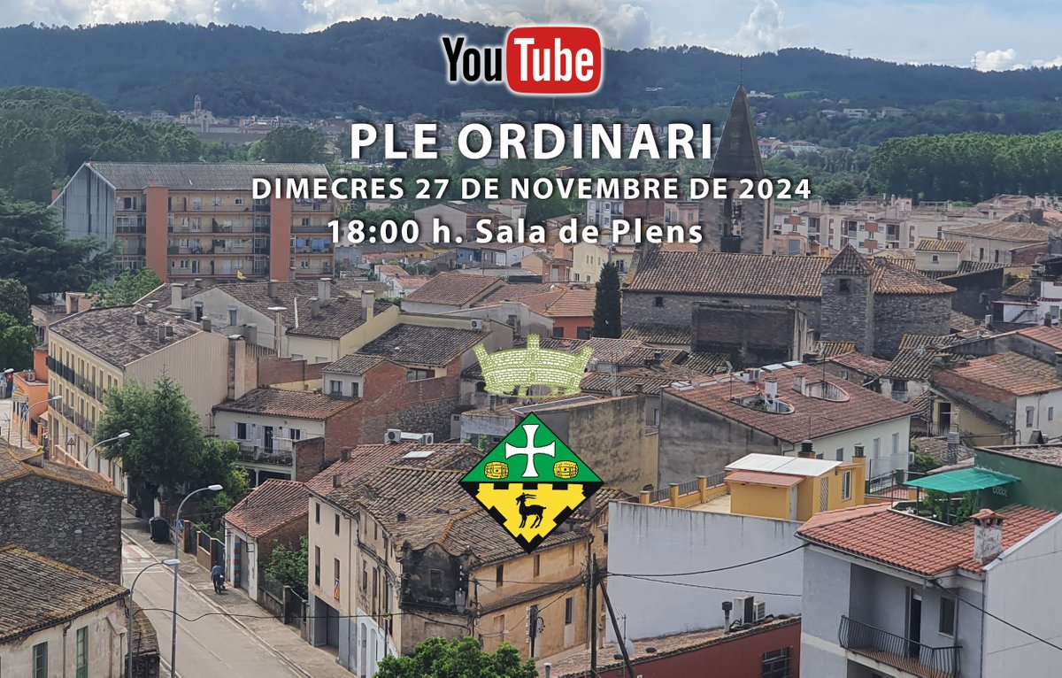Demà  dimecres 27 de novembre de 2024, se celebrarà una sessió ordinària del Ple Municipal. El Ple tindrà lloc a les 18:00 hores a la Sala de Plens de l'Ajuntament i, com sempre, serà retransmes en directe pel nostre canal de YouTube.

+info: lacelleradeter.info/ple-ordinari-d…