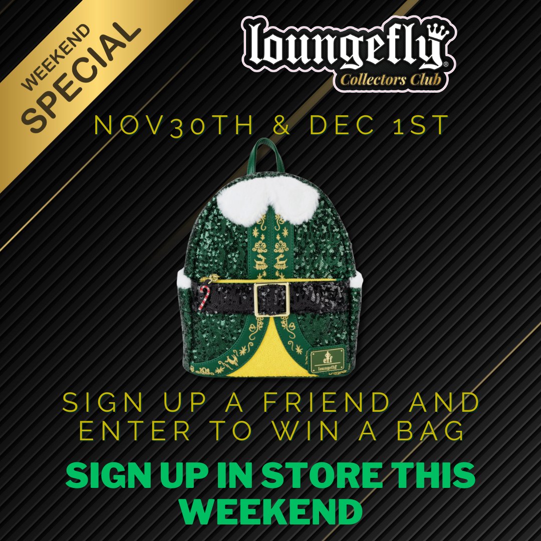 Sign up a friend in store to our Loungefly Club this weekend and be in with a chance of winning an ELF BUDDY SEQUIN COSPLAY MINI BACKPACK - 1 entry for you and 1 entry for your friend! Winner will be picked randomly on Mon 2nd Dec.