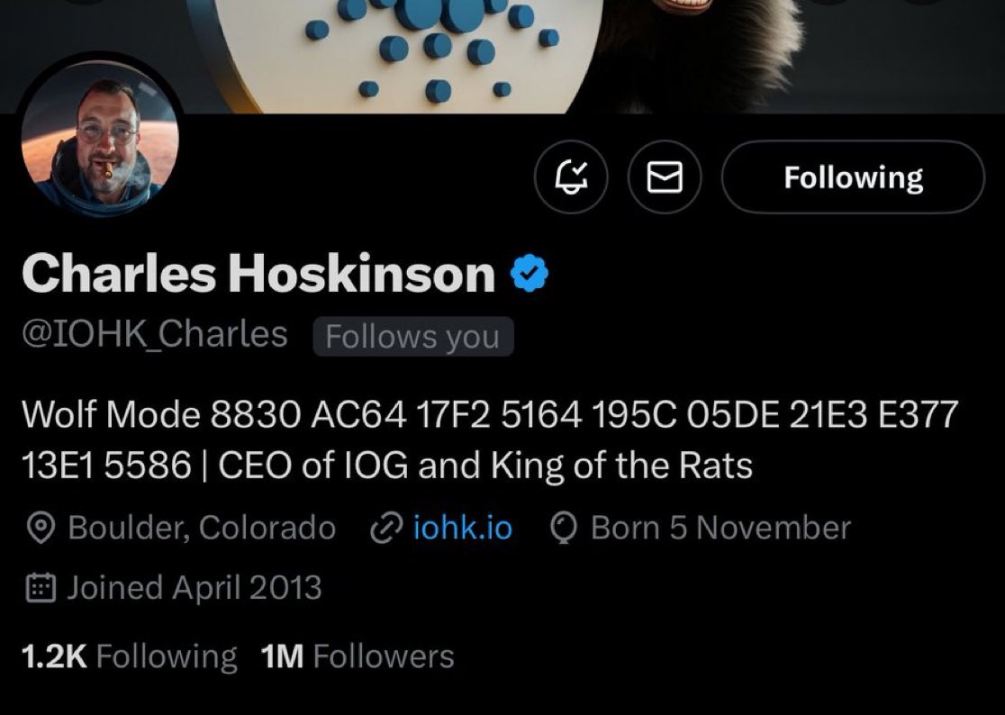Nala (@_nalap20) on Twitter photo Congrats on hitting one million followers🥂<a href="/IOHK_Charles/">Charles Hoskinson</a>
Wolf mode is just getting started, and we’re so here for it $ADA Congrats on hitting one million followers🥂<a href="/IOHK_Charles/">Charles Hoskinson</a>
Wolf mode is just getting started, and we’re so here for it $ADA