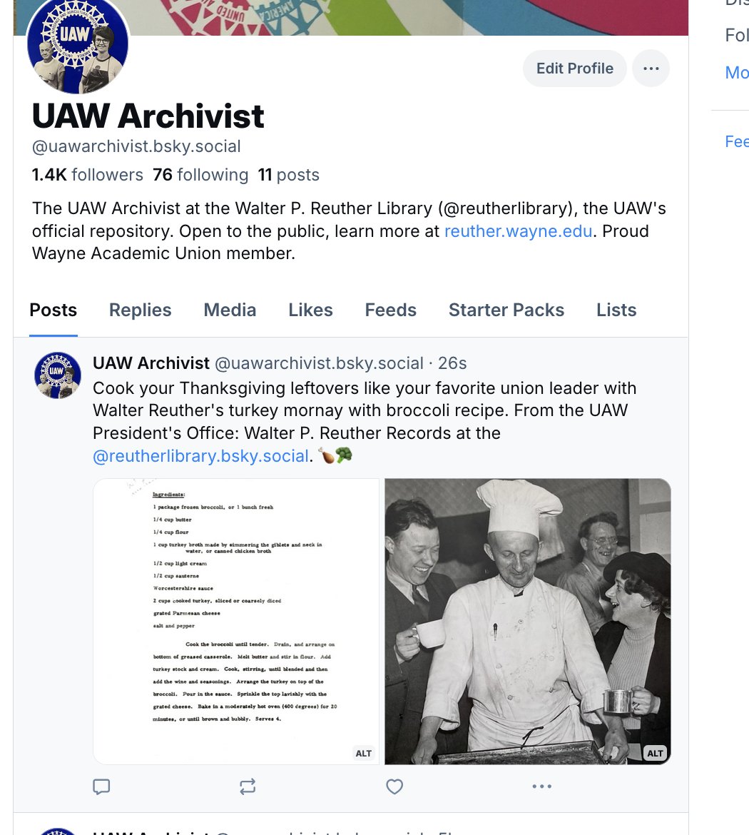 Want to see Walter Reuther's turkey mornay recipe and other great content from the <a href="/UAW/">UAW</a> archives? Then follow me at Bluesky!
bsky.app/profile/uawarc…