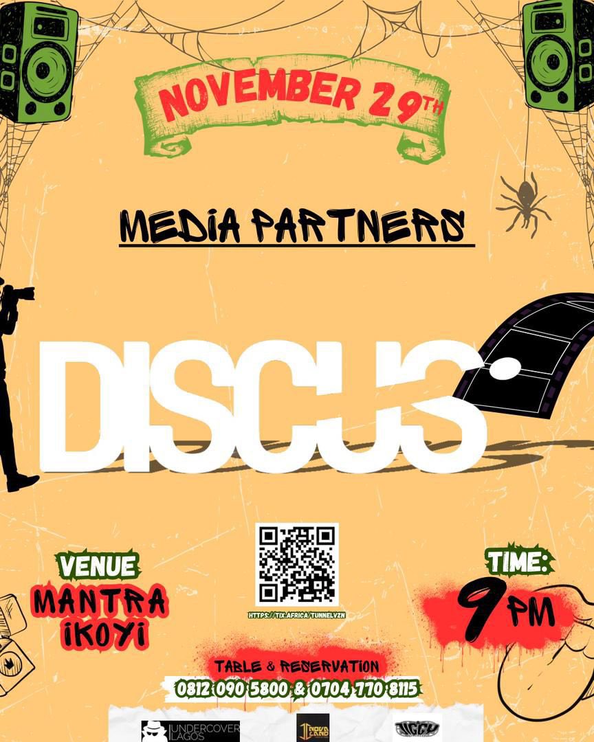 DISCUSAFRICA's tweet photo. DISCUS X TUNNEL VISION
29th November! https://t.co/iuWJbfxIQk
