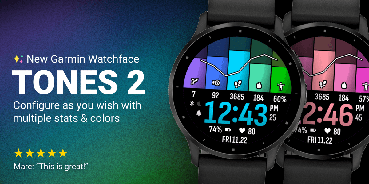 VAW's tweet photo. Tones 2 is available now! https://t.co/8WAaXNf9Z1 #garmin #connectiq #garminconnectiq https://t.co/nIPqNOB2qi