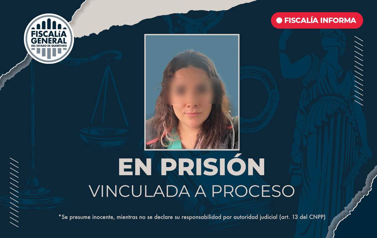 fiscaliaqro's tweet photo. #ACTUALIZACIÓN

La Fiscalía General del Estado informa que una mujer que se hacía pasar como médico estético con documentación falsa fue vinculada a proceso por los delitos de usurpación de profesiones y lesiones dolosas. Como medida cautelar, el juez determinó prisión preventiva justificada, mientras se desarrolla la investigación; de igual forma, otorgó un plazo de tres meses para el cierre de la investigación complementaria.

Cabe resaltar que hasta el momento, ya suman 14 las carpetas de investigación en su contra, por lo que se invita denunciar en caso de haber sido víctima o conocer de un caso.