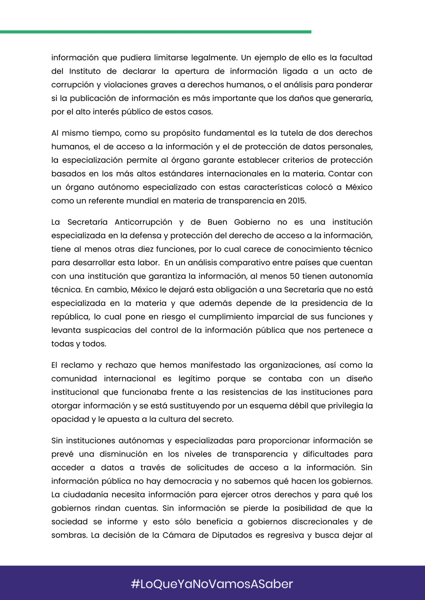 designaciones's tweet image. #LoQueYaNoVamosASaber | 🚨 2⃣6⃣4⃣ organizaciones y personas exigimos al @senadomexicano detener la reforma que pone en riesgo la transparencia y el derecho a saber de todxs con la eliminación del @INAImexico 👇🏾 

#SinCuotasNiCuates