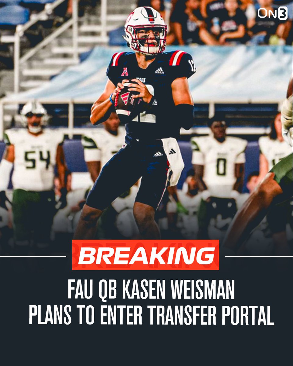 FAU redshirt freshman quarterback Kasen Weisman tells <a href="/On3sports/">On3</a> he plans to enter the transfer portal at the end of the season.

The Colorado transfer has thrown for 416 yards and 2 touchdowns in 6 games. He's also rushed for 71 yards and a score.

More: on3.com/transfer-porta…