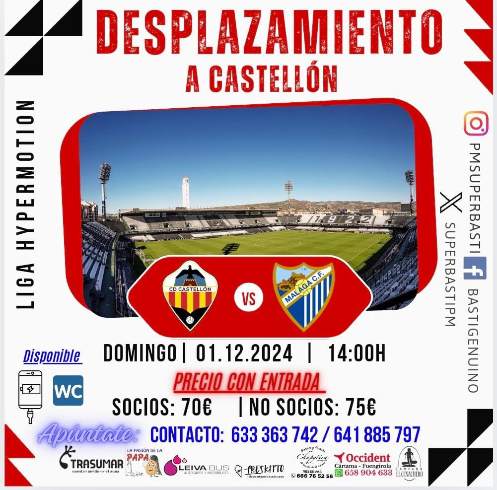 P MALAGUISTA JUANMI (@pmdg_juanmi) on Twitter photo Nuestros compañeros de la <a href="/superbastipm/">PEÑA MALAGUISTA SUPERBASTI</a> organizan viaje a Valencia con motivo del partido #LevanteMalaga si alguien está interesado poneros en contacto con la peña organizadora Nuestros compañeros de la <a href="/superbastipm/">PEÑA MALAGUISTA SUPERBASTI</a> organizan viaje a Valencia con motivo del partido #LevanteMalaga si alguien está interesado poneros en contacto con la peña organizadora