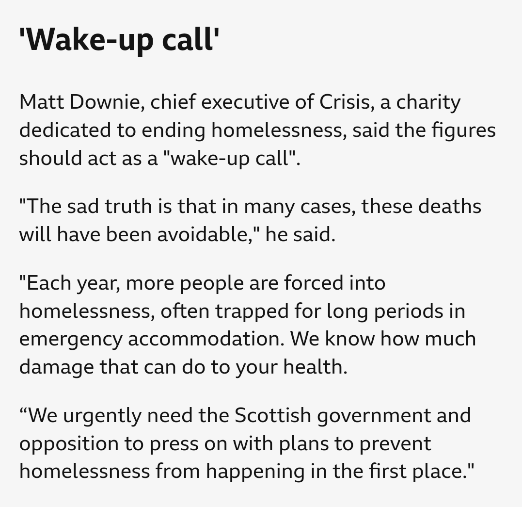 New figures show an estimated 242 people died while experiencing homelessness in Scotland last year. This can't go on - it's time to act to prevent homelessness from happening in the first place. bbc.co.uk/news/articles/…