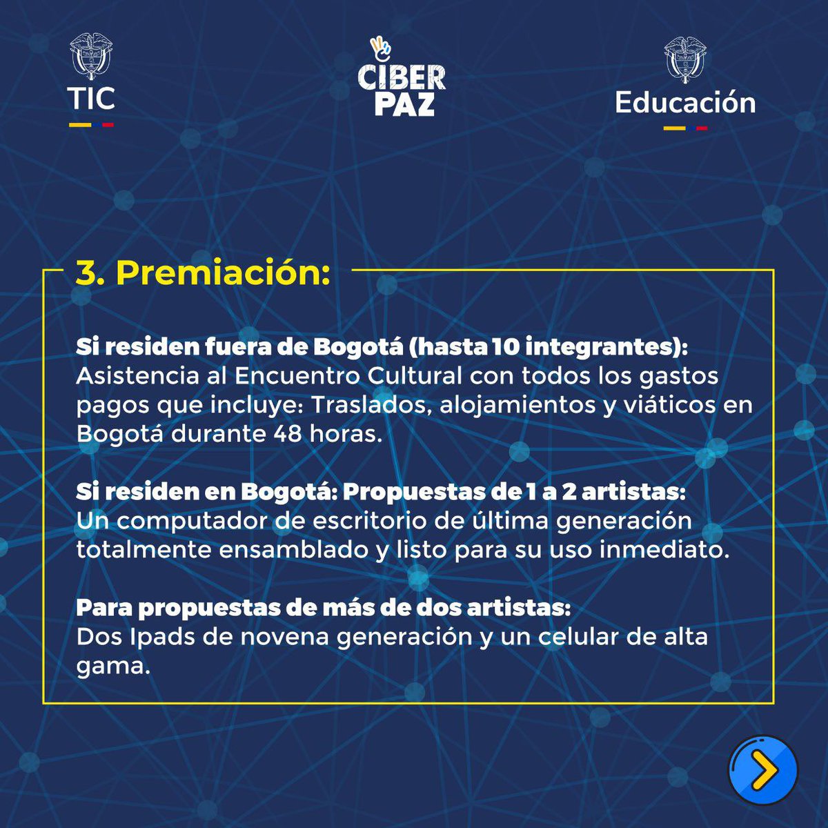 ElizbethCristi7's tweet image. ¿Sabías que tu talento puede ser el centro de atención? 🌟
El Encuentro Cultural #CiberPaz 2024 abre sus puertas para artistas colombianos de todas las disciplinas. ¡Participa y lleva tu arte al siguiente nivel!
🎨 Inscríbete hasta el 1 de diciembre: ciberpaz.gov.co