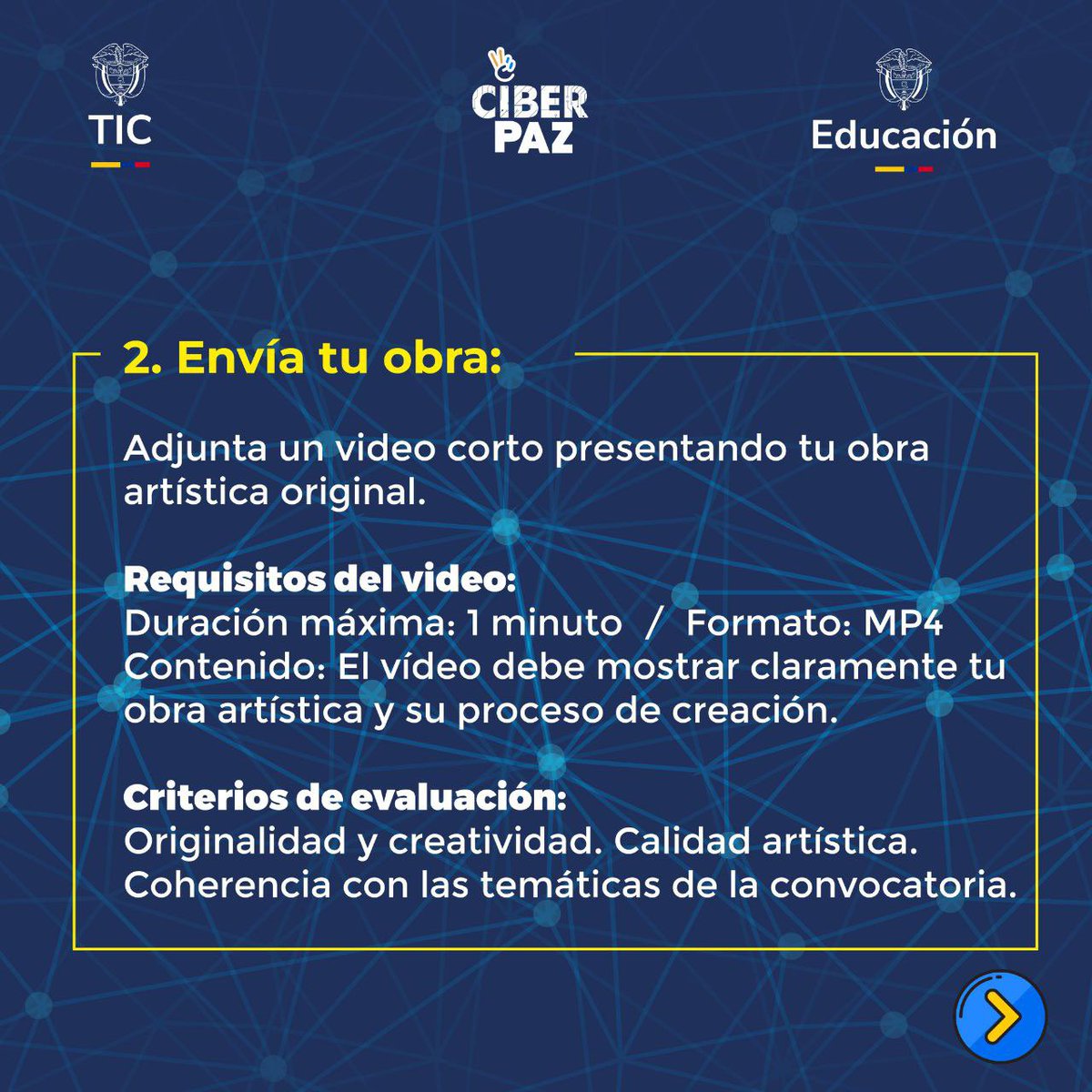 ElizbethCristi7's tweet image. ¿Sabías que tu talento puede ser el centro de atención? 🌟
El Encuentro Cultural #CiberPaz 2024 abre sus puertas para artistas colombianos de todas las disciplinas. ¡Participa y lleva tu arte al siguiente nivel!
🎨 Inscríbete hasta el 1 de diciembre: ciberpaz.gov.co