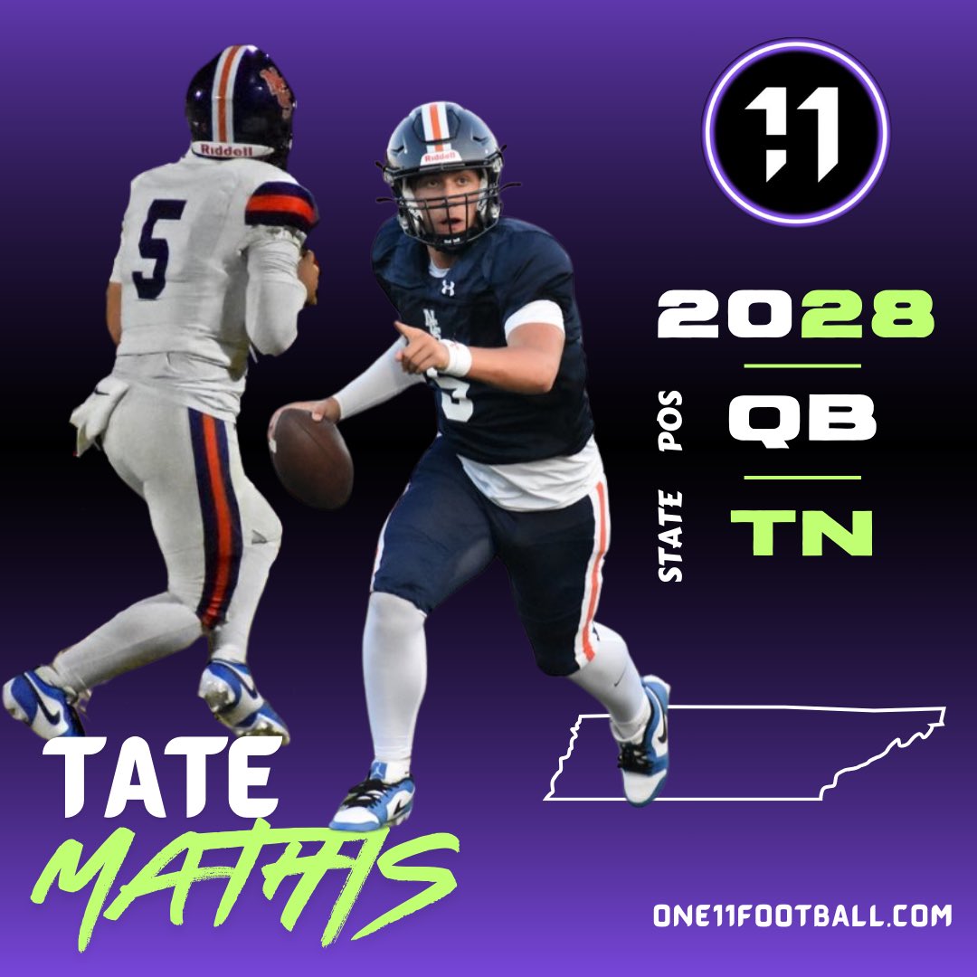 One11 Recruiting (@one11recruiting) on Twitter photo Check out <a href="/MathisTate21234/">Tate Mathis</a>, one of the future top rated QBs in the country!
Class of 2028 out of Nashville, TN!
Kid can absolutely spin the ball! Currently learning under the #1 QB in the country <a href="/Jaredcurtis37/">Jared Curtis 2026 QB</a>!
One11Football.com Check out <a href="/MathisTate21234/">Tate Mathis</a>, one of the future top rated QBs in the country!
Class of 2028 out of Nashville, TN!
Kid can absolutely spin the ball! Currently learning under the #1 QB in the country <a href="/Jaredcurtis37/">Jared Curtis 2026 QB</a>!
One11Football.com