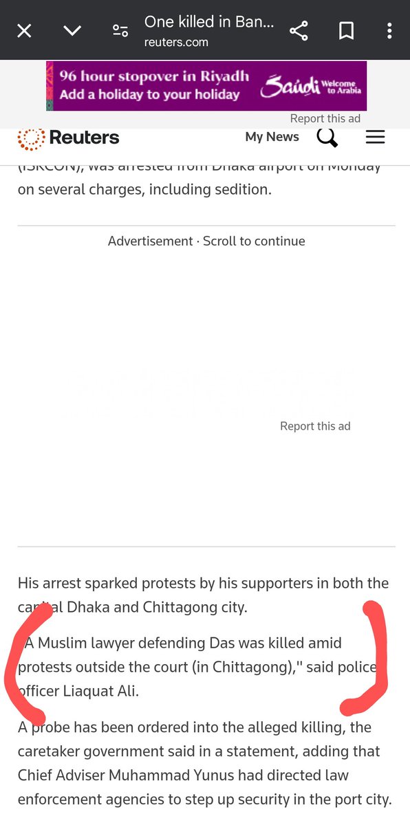 NeuroBangla's tweet photo. It is very unfortunate that media outlets like @Reuters publish information without proper fact-checking. This is deeply concerning, as he was attacked by ISKCON, not while defending any case. https://t.co/gIwGCSpPMU
