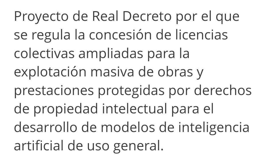 Nia Soler (@nia_soler) on Twitter photo La solución de <a href="/culturagob/">Ministerio de Cultura</a> y de <a href="/ernesturtasun/">Ernest Urtasun</a> ante la situación de vulneración de derechos e indefensión que padecemos los artistas frente a la IA generativa es esta: otorgar licencias de explotación masiva de obras protegidas para el entrenamiento de esta tecnología. La solución de <a href="/culturagob/">Ministerio de Cultura</a> y de <a href="/ernesturtasun/">Ernest Urtasun</a> ante la situación de vulneración de derechos e indefensión que padecemos los artistas frente a la IA generativa es esta: otorgar licencias de explotación masiva de obras protegidas para el entrenamiento de esta tecnología.