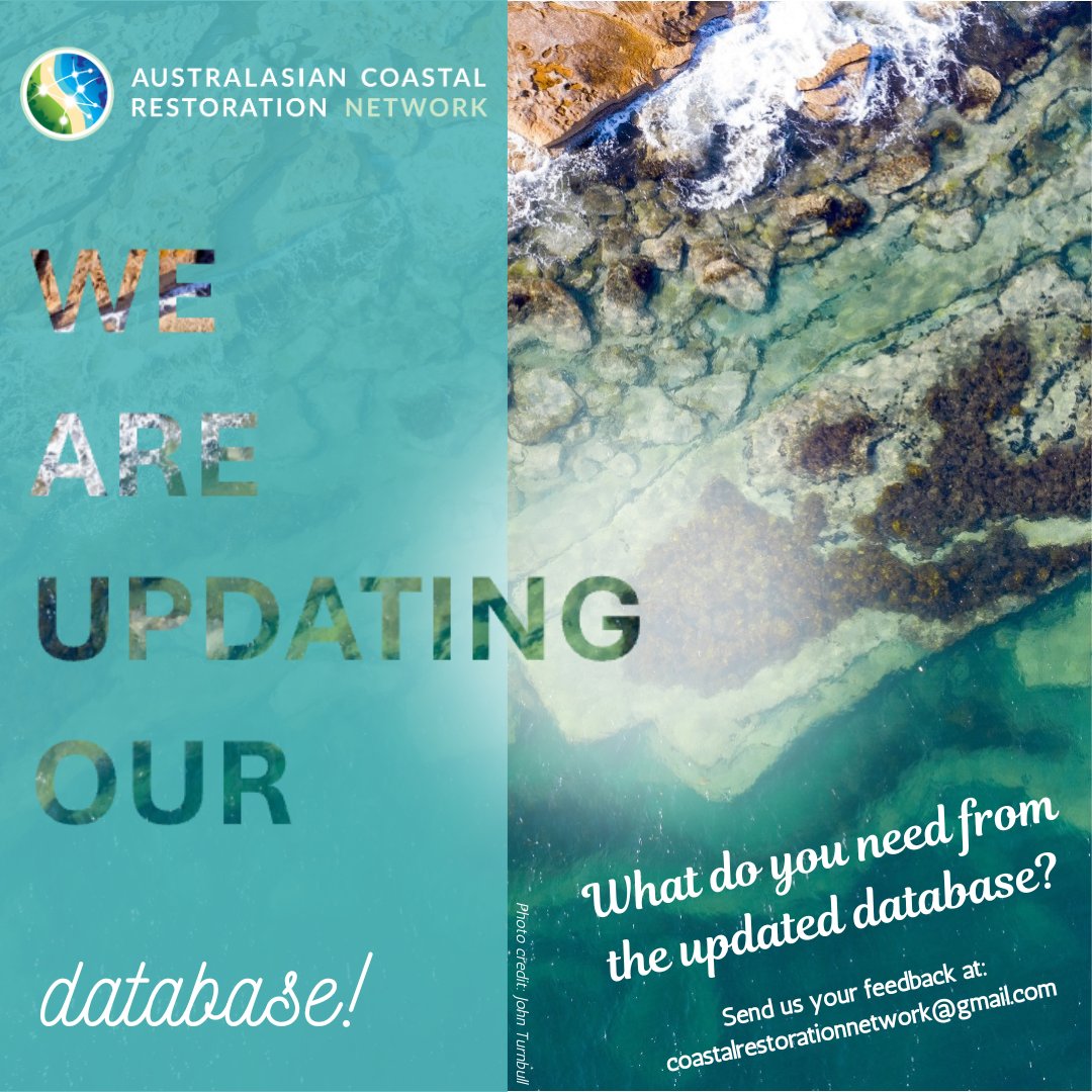 We are updating the ACRN’s restoration site database and want your thoughts! Please send us your feedback by Tuesday 3rd Dec!
<a href="/NESPmarinehub/">NESP Marine Hub</a> <a href="/jcu/">James Cook Uni</a> <a href="/SydneyMarine/">Sydney Marine</a> <a href="/CSIRO/">CSIRO</a> @sydney_uni @decaderestore @decade2restore <a href="/nature_org/">The Nature Conservancy</a> <a href="/ozfishunlimited/">OzFish</a> <a href="/WWF_Australia/">WWF_Australia</a> <a href="/P_Restore/">Project Restore</a> <a href="/TropWATER/">TropWATER</a>