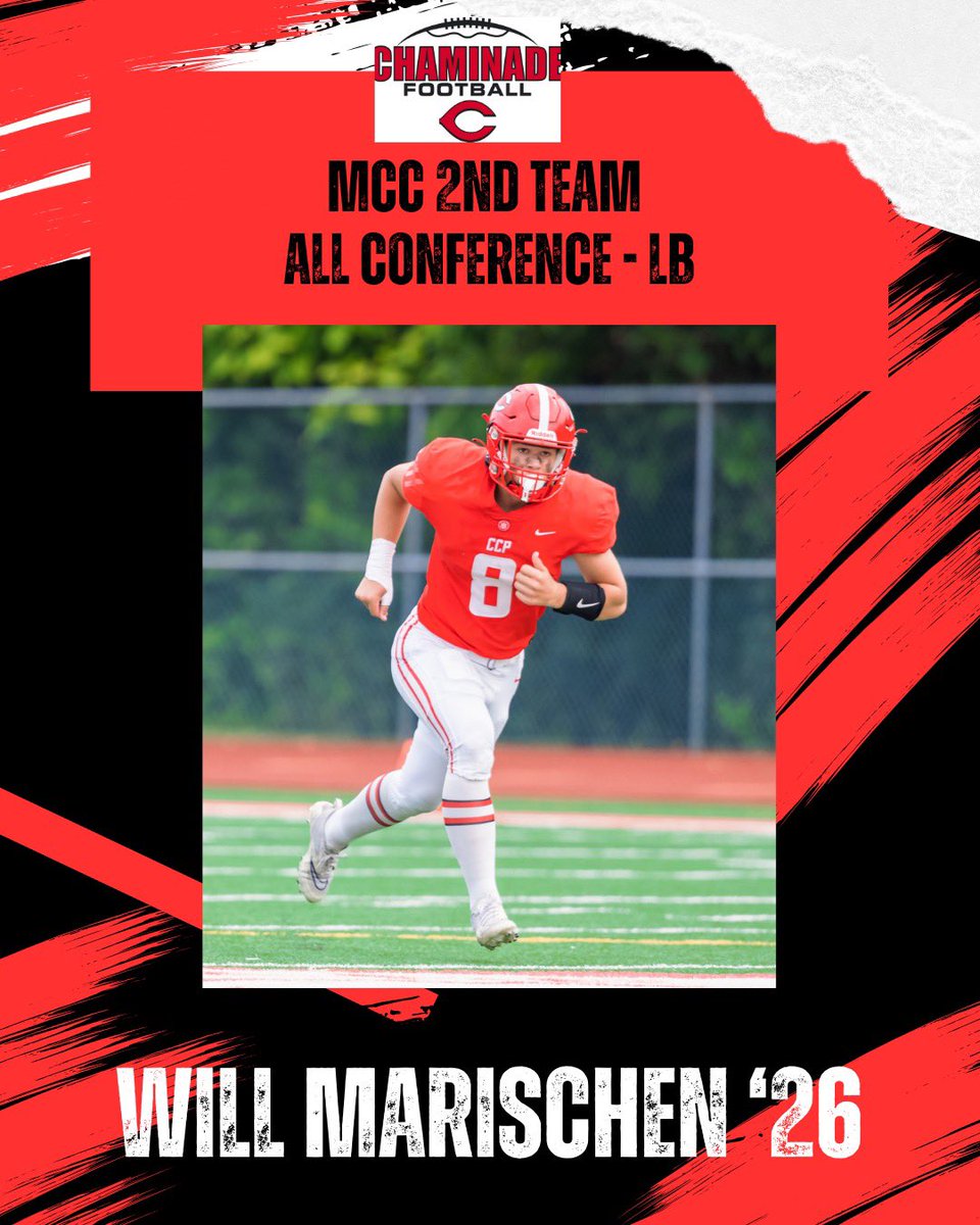 Congratulations to ‘26 <a href="/ccpfootballteam/">Chaminade Football</a> standout student and MLB <a href="/wmarischen8/">William Marischen</a> for earning 2nd Team ALL MCC LB.  A 2-year starter, he recorded 68 total tackles with 42 of those solos and  led the entire team with 6 sacks. With his work ethic the sky is the limit in 2025. #EstoVir
