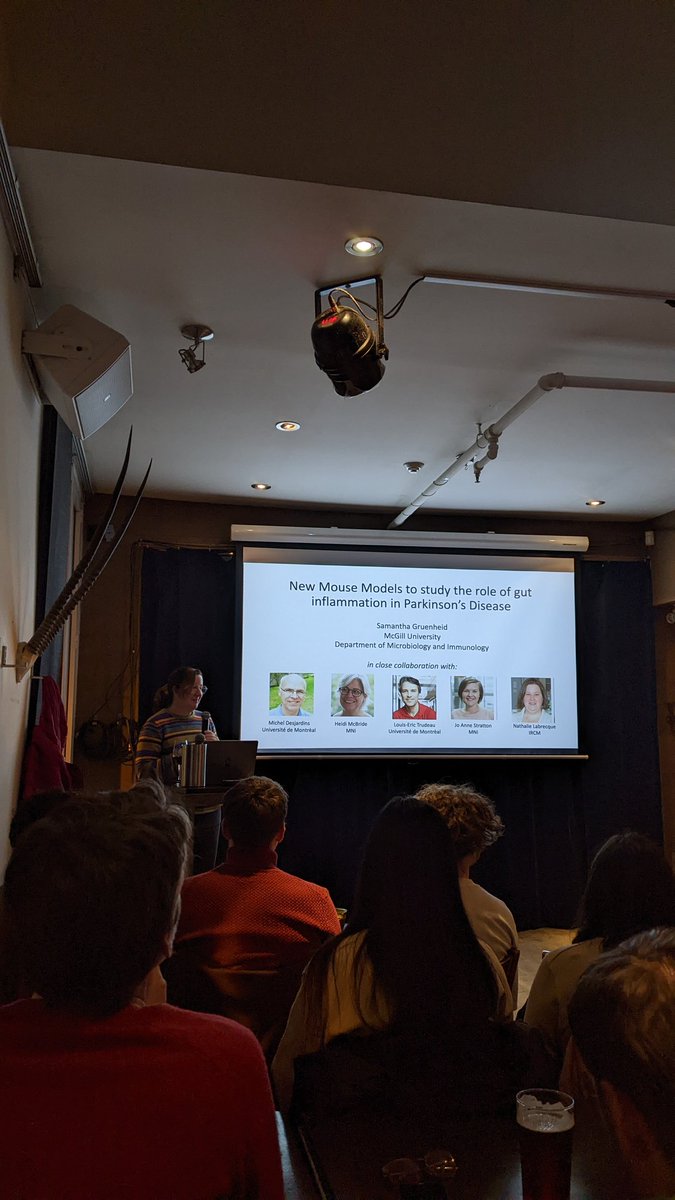 The first talk of the evening will be given by Dr Samantha Gruenheid who will talk about a new mouse model to study Parkinson's disease 
🐁 
La première présentation sera donnée par Dr Gruenheid qui va nous parler d'un nouveau model de souris pour étudier la maladie de Parkinson