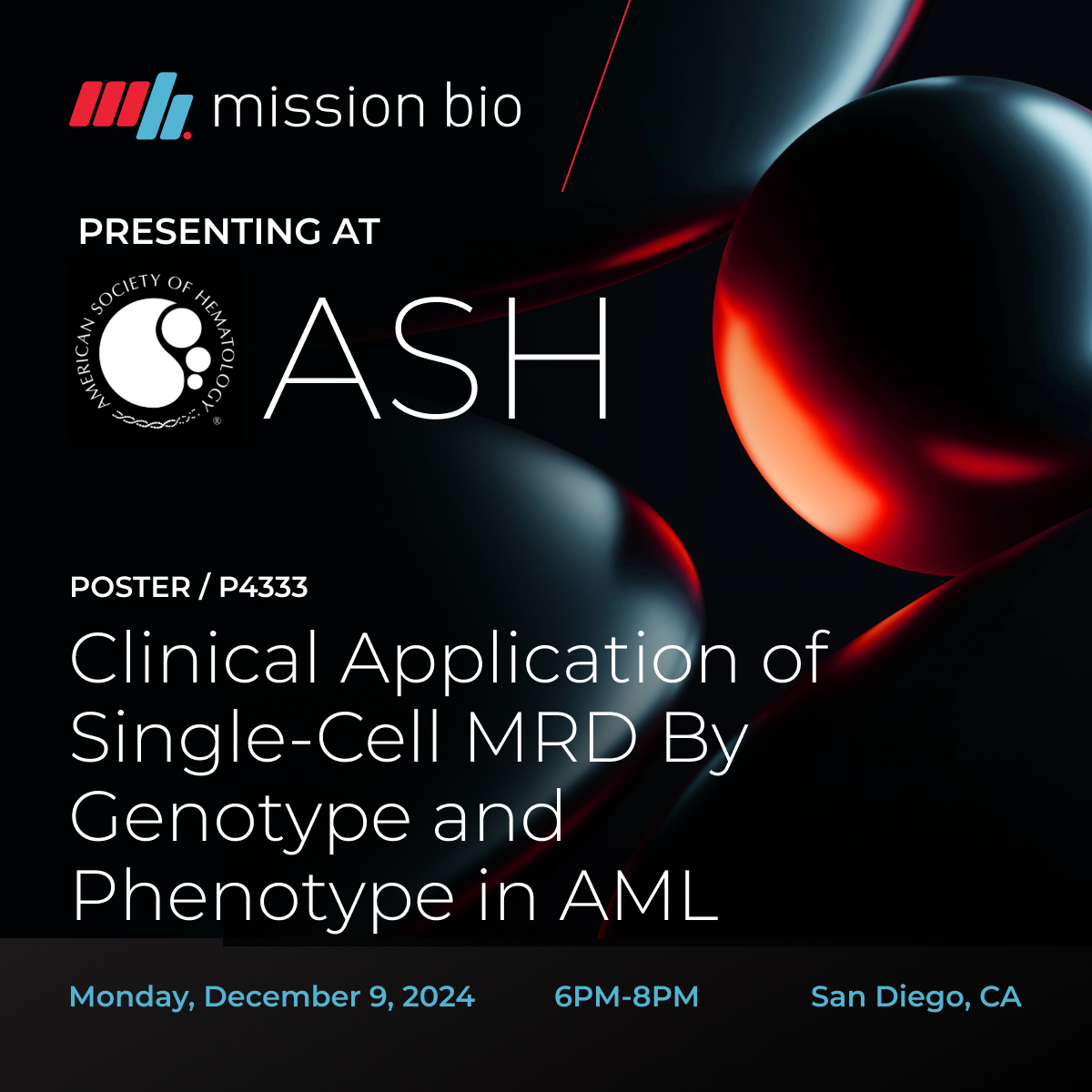 In anticipation of #ASH24 right around the corner, we'll be highlighting poster and oral presentations that utilize MB technology!

🗒️ 4333: Clinical Application of Single-Cell MRD By Genotype and Phenotype in AML

📅 12/9 | 6-8p

Get all the info here 👉bit.ly/4eHOqTF