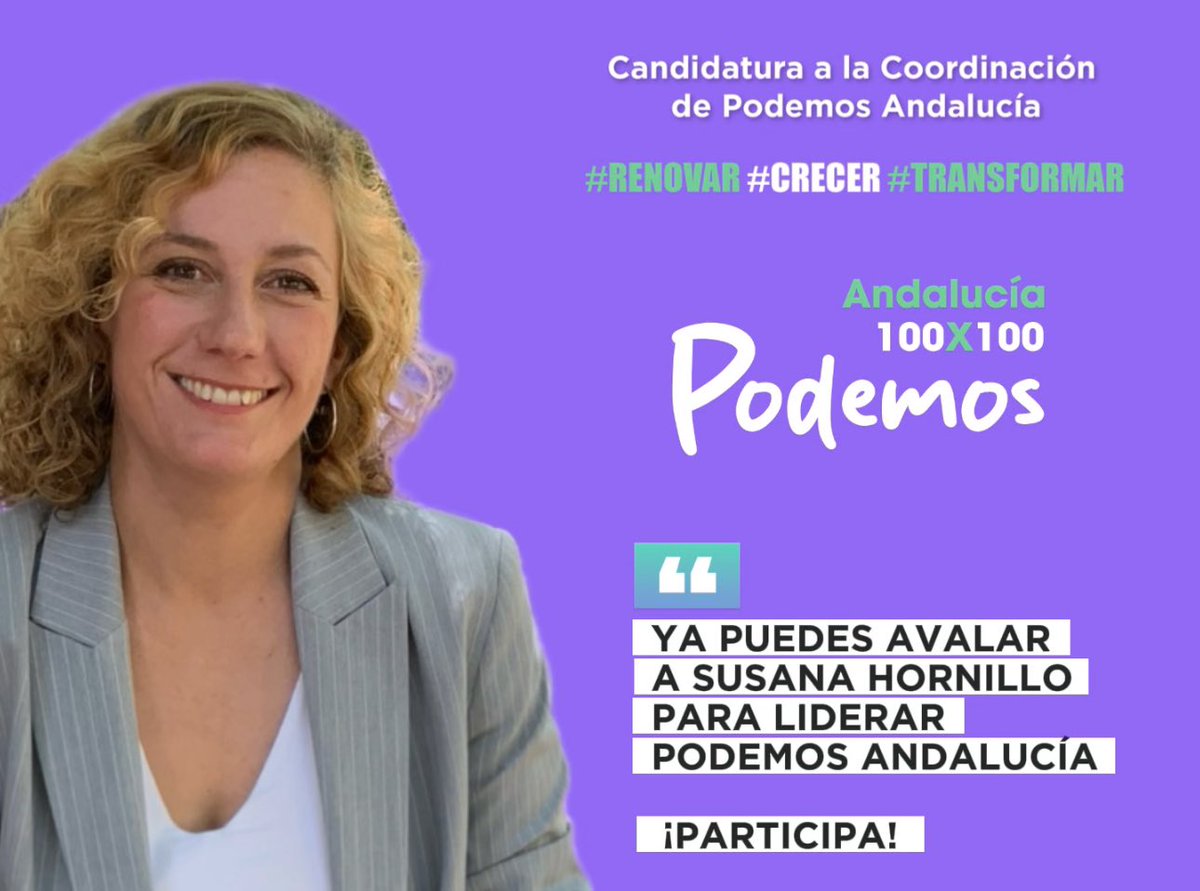 RosaRojaMadrid2's tweet image. Si todavía no lo has hecho, aún estás a tiempo de avalar la mejor candidatura para la Coordinación de Podemos en Andalucía.
Sencillez, proximidad, lucha, compromiso...
@And_100x100_Pod
@SusanaHornillo 
#Renovar
#Crecer
#Transformar