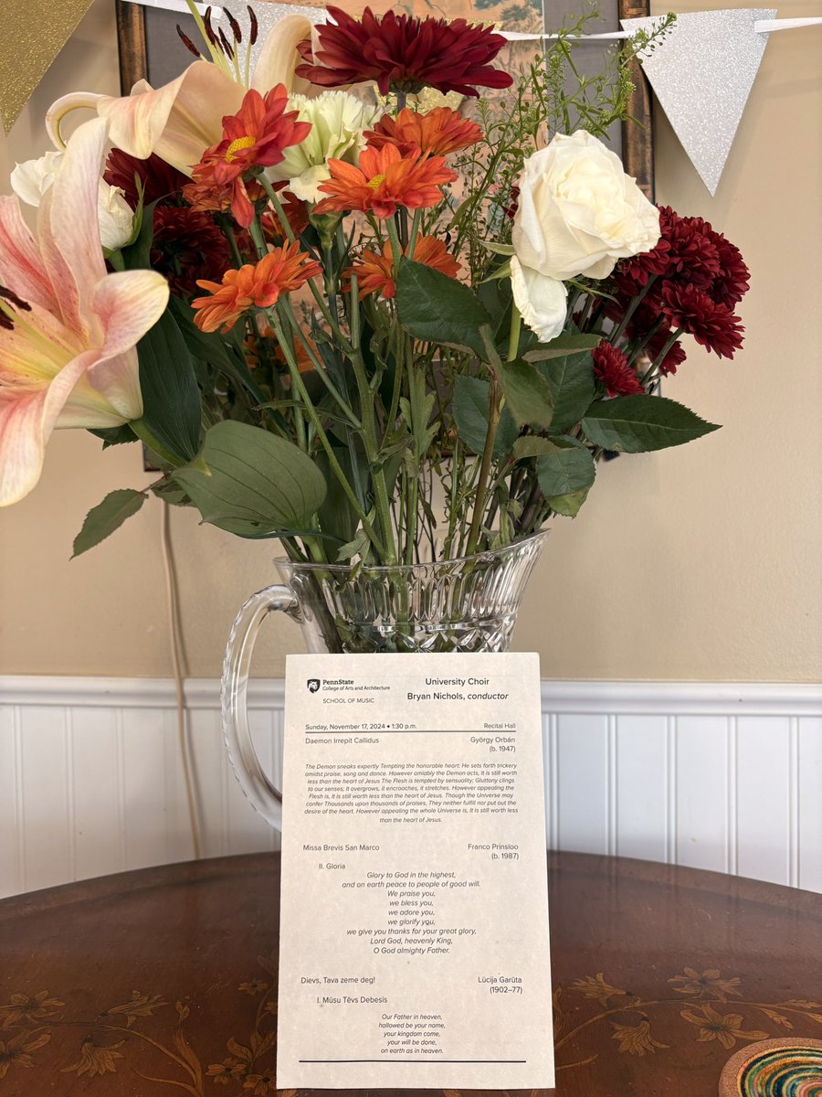 I don’t get flowers a lot, so I’m celebrating them: a gift from the choir. I think my favorite was the Mendelssohn Richte mich gott, all the Moses Hogan spirituals and ending with Danny Boy. Fall continues to be good, and here’s looking ahead to a sabbatical in the spring!
